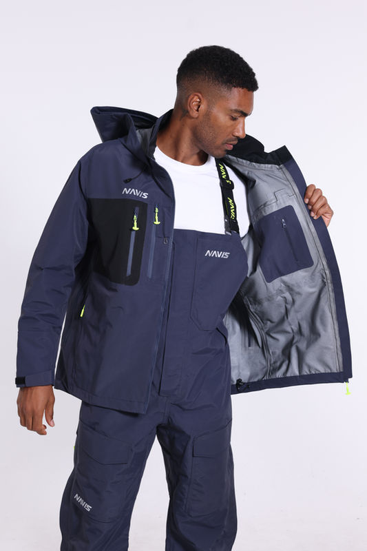 Navis Marine offshore jacket and bib set on model