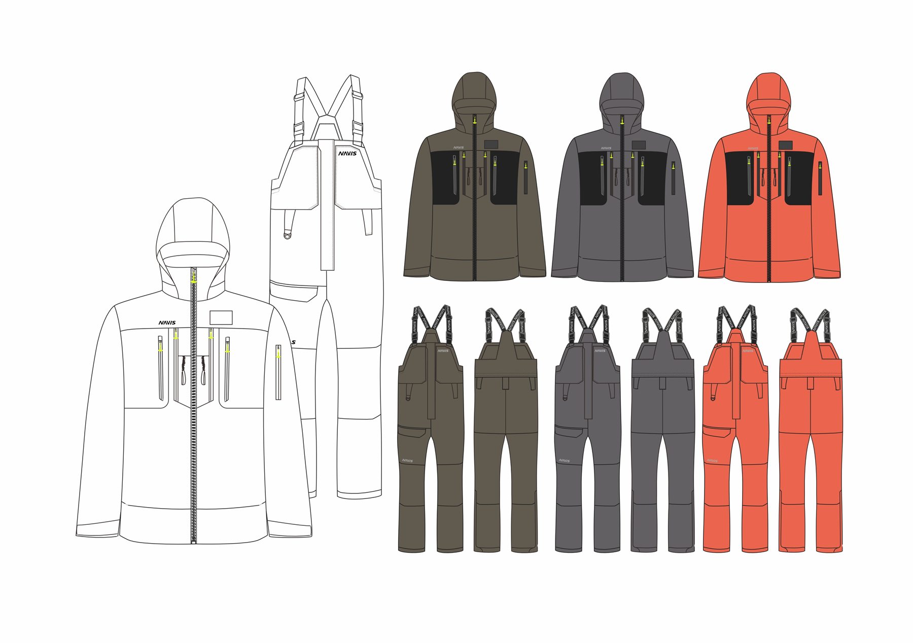 Technical jacket and bib design sheet